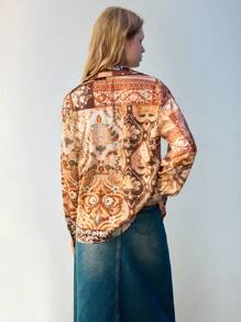 Maija Bluzka z nadrukiem kwiatowym w stylu boho, z długimi rękawami i opadającymi ramionami, luźna, swobodna, damska, na wiosnę/lato - Wielokolorowe - Zobacz 7