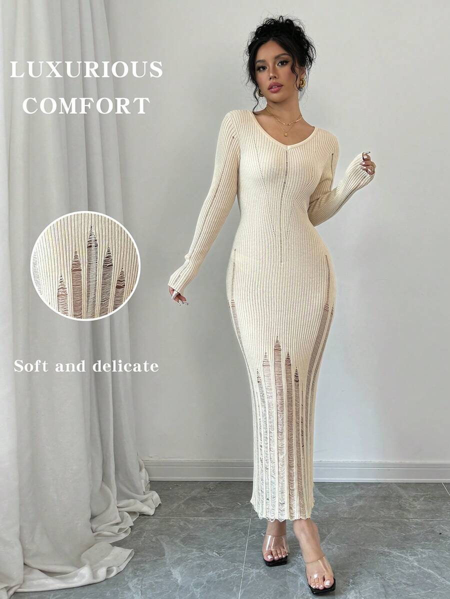 Chiquease Váy dài vừa phải thanh lịch cho nữ, mùa thu - Màu be - Xem 1