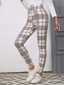 EMERY ROSE Women Elastic Waist Plaid Printed Leggings