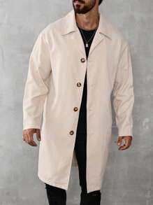 Manfinity CasualCool Men's Casual Simple Button Up Trench Coat, Autumn,Winter Men Jacket