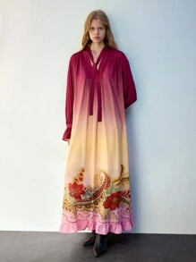 Maija Damen elegantes langes Kleid mit Farbverlauf Blumen Muster - Verschiedenfarbig - Übersicht 3