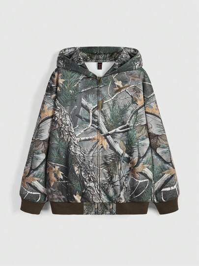 Grunge Punk Vintage Leaf Print Oversized Hooded Sweatshirt