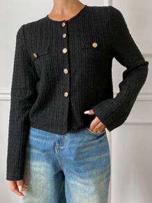 DAZY Women's Metal Single-Breasted Regular Jacket, New Autumn Collection - Black - View 6