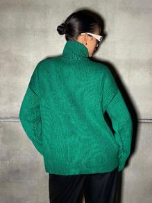 SHEIN ICON Oversized Metal Zipper Front Knitted Cardigan With Pockets, Contrast Color - Green - View 2