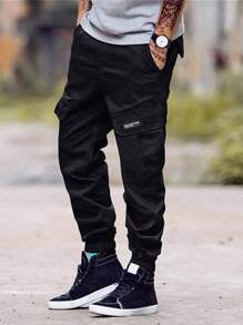 Manfinity Roughcore Loose Fit Men's Camo Print Flap Pocket Cargo Pants - Black - View 3