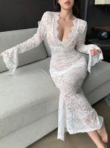 DAZY Spitze durchsichtige Bodycon Maxikleid für die Nacht