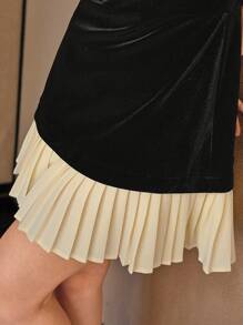 MOTF STUDIO VELVET CONTRAST PLEATED HEM BUSTIER TUBE SHORT DRESS, NEW YEAR OUTFIT - Multicolor - View 3