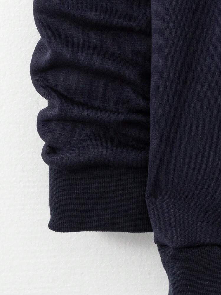 1 件蓝色休闲图案印花保暖内衬圆领落肩长袖父亲节老爹运动衫，适合秋冬季日常家庭活动和外出 - 藏蓝色 - 查看 5