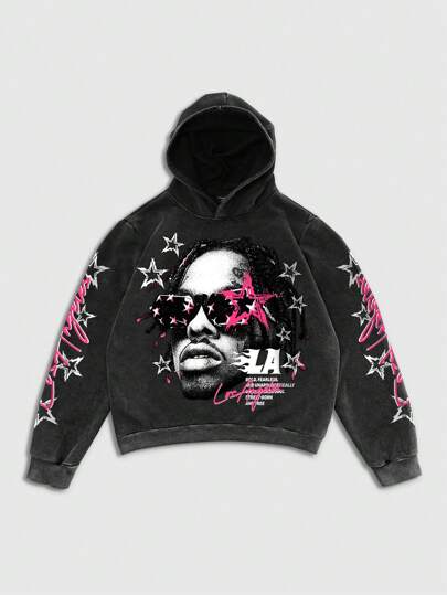 Street Life Men's Casual Figure & Letter Print Loose Hoodie, Autumn