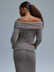 MUSERA 露肩罗纹针织短款上衣秋冬工作圣诞节