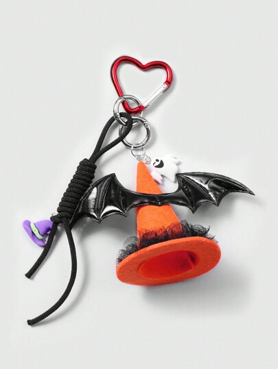 Fairycore 1pc INS Style Fashionable Multi-Wear Halloween Orange Witch Hat With Black Leather Wings, Lace Trim, Adjustable Drawstring, Heart-Shaped Keychain, Bag Pendant, Party Decoration & Gift Valentines
