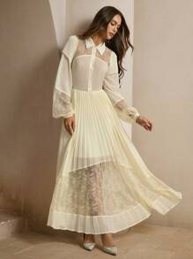 Anewsta Lace Mesh Sheer Cocktail Party Dress - Beige - View 4