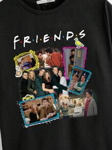 FRIENDS X SHEIN Plus Size Casual Figurine And Letter Print Short Sleeve T-Shirt, Summer,Graphic Tee