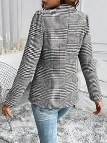 SHEIN LUNE Women's Classic Houndstooth Pattern Long Sleeve Open Front Casual Retro Jacket, Spring/Autumn Fall Cloth For Women