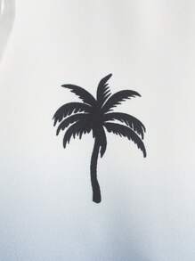 Manfinity Chillmode 2pcs Men's Vacation Style Palm Tree Ombre Print Short Sleeve Shirt And Drawstring Waist Shorts Set, Summer