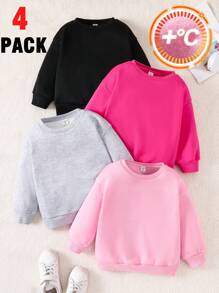 SHEIN 4pcs Young Girl Knit Solid Color Round Neck Loose Casual Sweatshirts Set