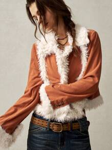 Bohemela 1 pieza Chaqueta de manga larga con solapa regular para vacaciones de mujer - Naranja - Ver 5