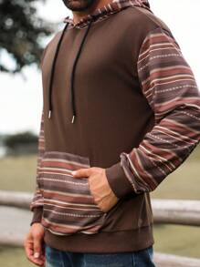 Manfinity Homme Striped Print Hoodie With Pockets, Long Sleeve Sweatshirt For Autumn And Winter - Multicolor - View 4