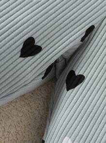 SHEIN 2pcs Baby Girl Solid Color & Heart Print Elastic Waist Ribbed Lettuce Trim Pants - Multicolor - View 3