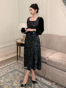DAZY Vestido de fiesta brillante de longitud media para mujer para otoño e invierno