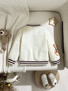 Baby Boys Textured Plaid Retro Teddy Bear Print Jacket, Suitable For Autumn/Winter Outings - Apricot - View 2
