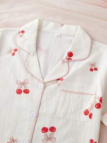 Bộ đồ ngủ tay ngắn in họa tiết quả anh đào Bubble Wrinkle - Nhiều màu - Xem 4