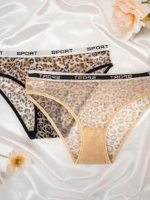 12pcs/Pack Leopard Print Breathable Mesh Comfort Letter Trim Triangular Briefs - Multicolor - View 7
