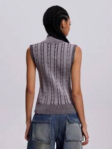 SHEIN EZwear Women's Fall/Winter Streetwear Cable-Knit Flannelette Sweater Vest