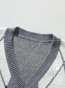 Manfinity Hypemode Chaleco de punto informal con cuello en V y estampado de argyle bicolor para hombre en otoño/invierno