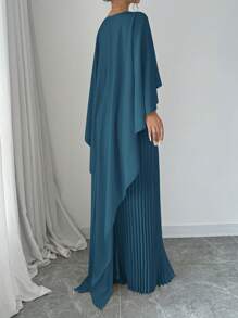 Selianne Đầm Maxi Tay Phồng Xếp Ly Cổ Tròn Màu Trơn Thanh Lịch Cho Nữ Trang Phục Nữ - Màu xanh ngọc - Xem 2