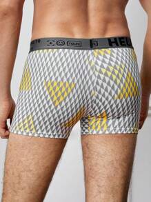 Men's Simple Printed Letter Elastic Waistband Boxer Shorts , 4 Pcs - Multicolor - View 3