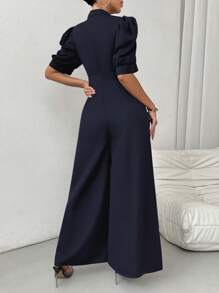 Chiquease Mono de pierna ancha con cuello en V, mangas abullonadas y cintura ceñida para mujer, verano