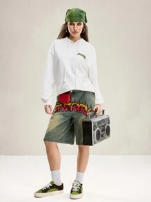 TEENAGE MUTANT NINJA TURTLES | SHEIN Women's Casual Cartoon & Slogan Print Drop Shoulder Loose Pouch Pocket Drawstring Hoodie Sweatshirt, Spring Autumn