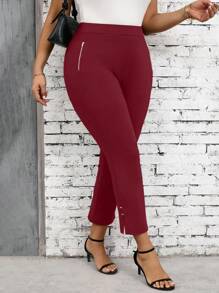 SHEIN Clasi Pantaloni slim da donna taglie forti con cerniera decorativa, colore unico, lunghezza 7/8