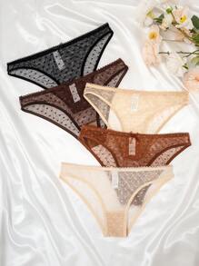 PetitDoll 5packs Heart Print Mesh Panties Lingerie