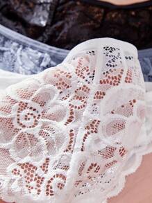 3 件装简约浪漫纯色蕾丝三角裤套装内衣 - 彩色 - 查看 3