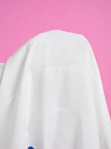 Slaydiva Plus Size Women Floral Print White Single-Breasted Long Sleeve Blazer For Party & Office, Autumn Winter Fall - White - View 8