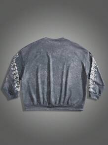 Manfinity VCAY Plus Size Men's Loose Letter & Number Print Crew Neck Long Sleeve Sweatshirt, For Fall Winter - Multicolor - View 2