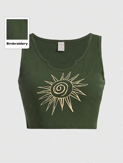 Hippie Sun Graphic Notched Neck Tank Top