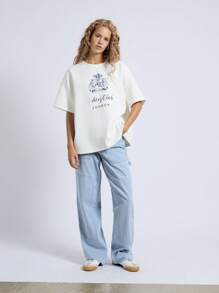 AiiRZ 细条纹直筒木匠牛仔裤 - 藍色 - 查看 1