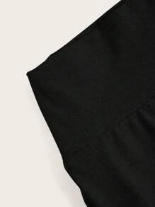 SHEIN Girlism 2pcs Teen Girls Casual Versatile High Waist Elastic Knitted Flared Black & Grey Pants Set - Red - View 7