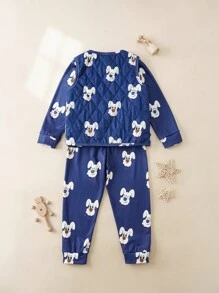 بيجامة مكونة من قميص كم طويل وبدلة وسروال مطبوع بصورة كلب لطيف لفتى 3قطع/طقم