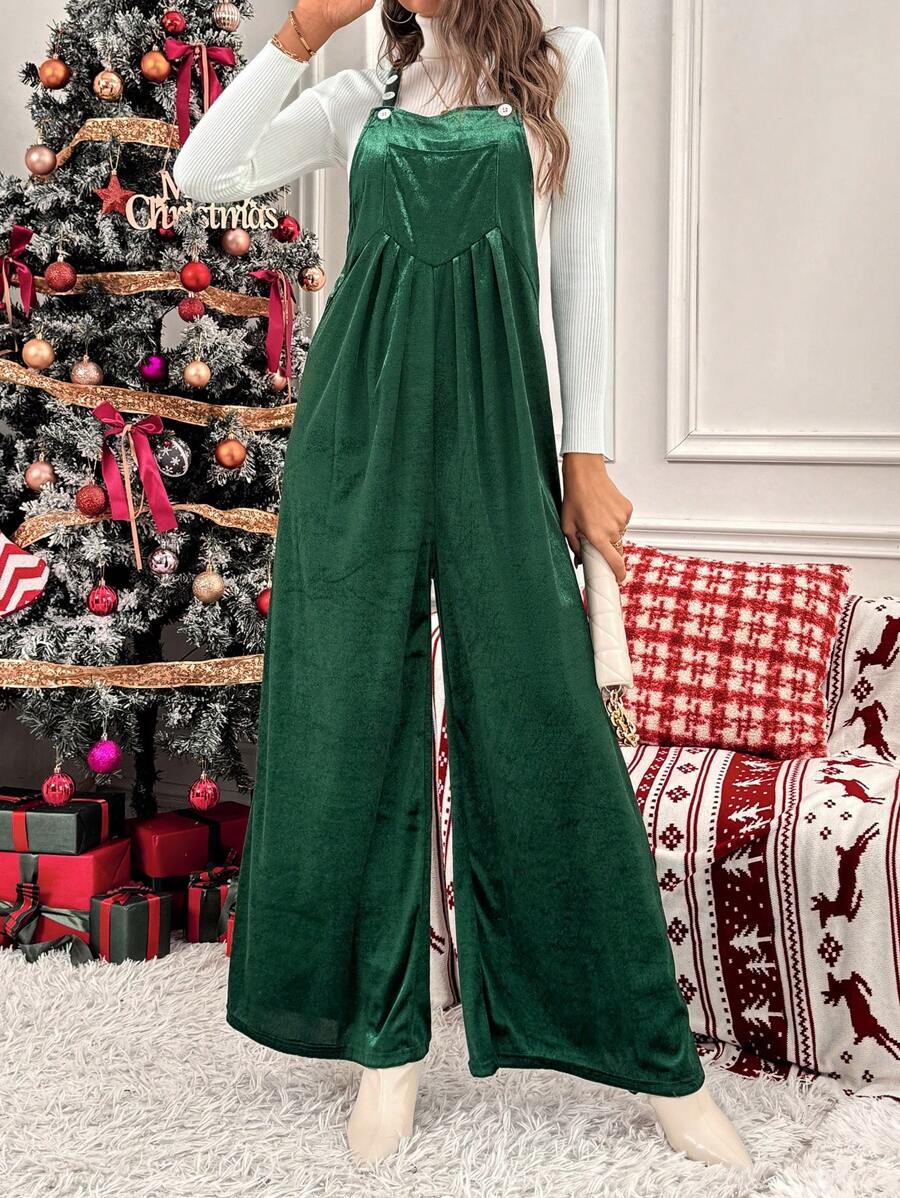 SHEIN LUNE Casual Velvet Wide Leg Jumpsuit, Christmas
