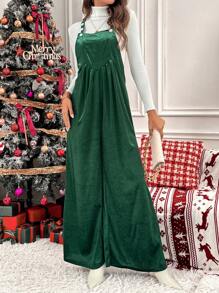 SHEIN LUNE Casual Velvet Wide Leg Jumpsuit, Christmas