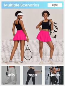 SHEIN Core Rhythm 女式短裙带口袋，适合羽毛球、网球、瑜伽、健身、跑步、马拉松、运动运动裙 - 玫紅色 - 查看 6