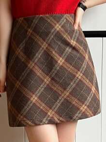 DAZY Women's Plaid A-Line Mini Skirt Fall,Winter - Brown - View 1