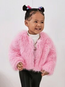 2 件装女婴羊毛保暖夹克，简约时尚粉色母女装外套，适合外出、聚会、婴儿派对等（单独出售） - 粉色 - 查看 6