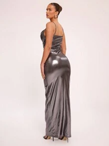 MUSERA Metallic Draped Maxi Holiday Party Dress Sexy Summer Vacation Bodycon