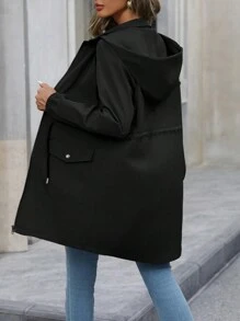 EMERY ROSE Women's Cinched Waist Hoodie Jacket Fall Winter Cloth For Women - Black - View 2