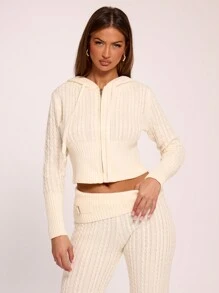 MUSERA Cable Knit Hooded Zip Up Cardigan Chic - White - View 1